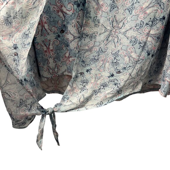 Roz & Ali Womens blouse Sz 1X Sleeveless Top With Tie Hem Blue & Pink Paisley - Picture 4 of 12